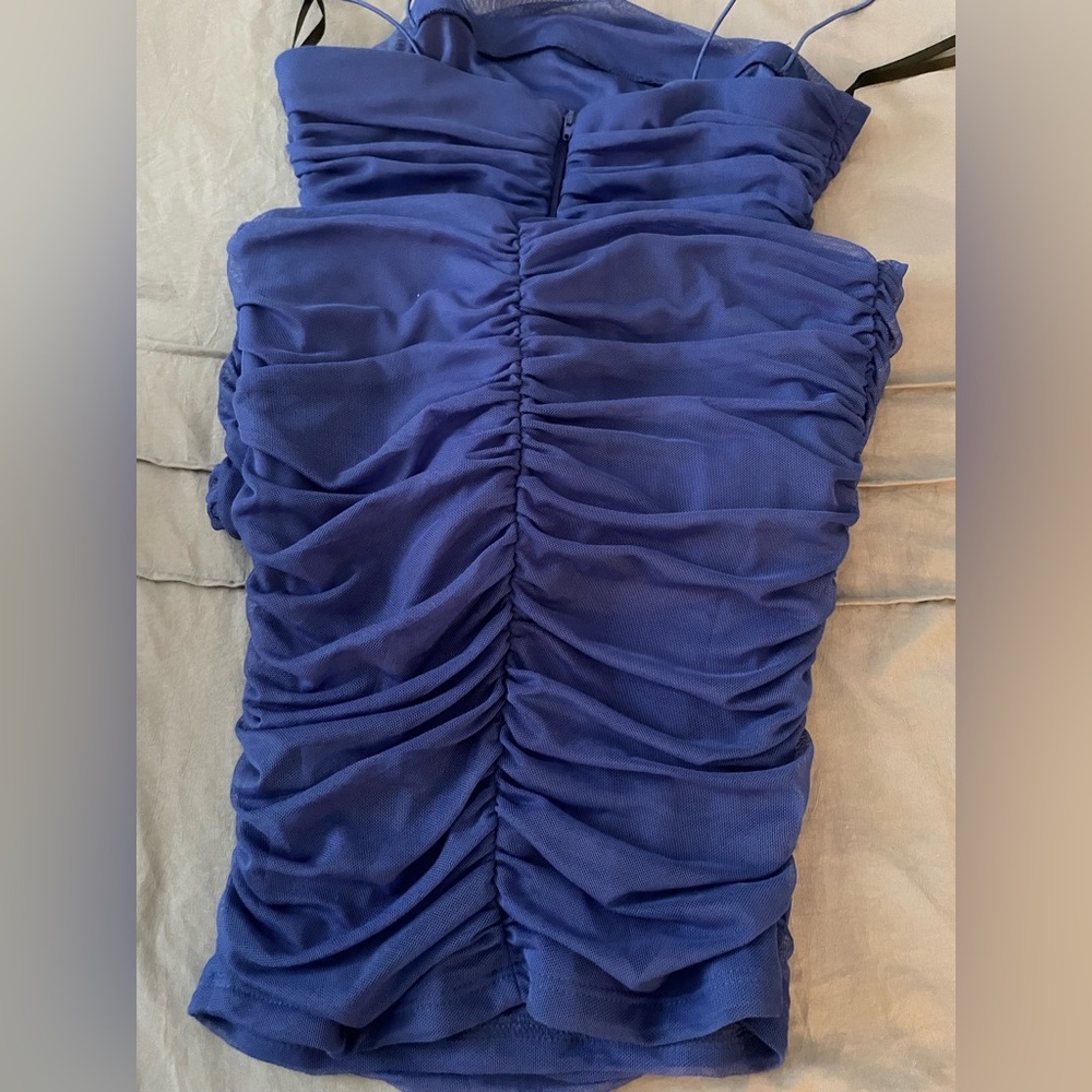 Darling Strapless Blue Ruched Dress - Picture 4 of 4